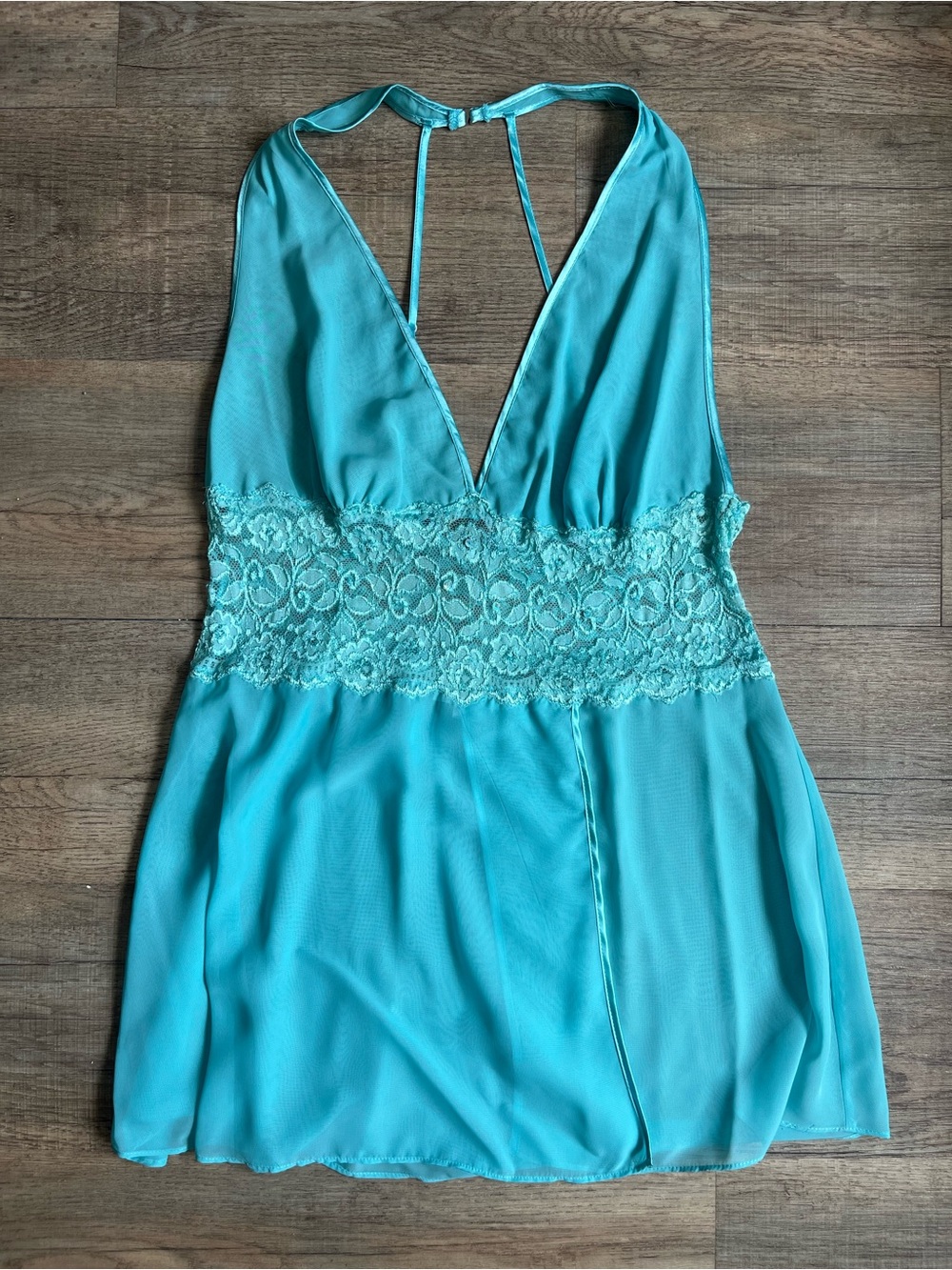 Lace-Waist Teal Halter Chemise Seductivewear